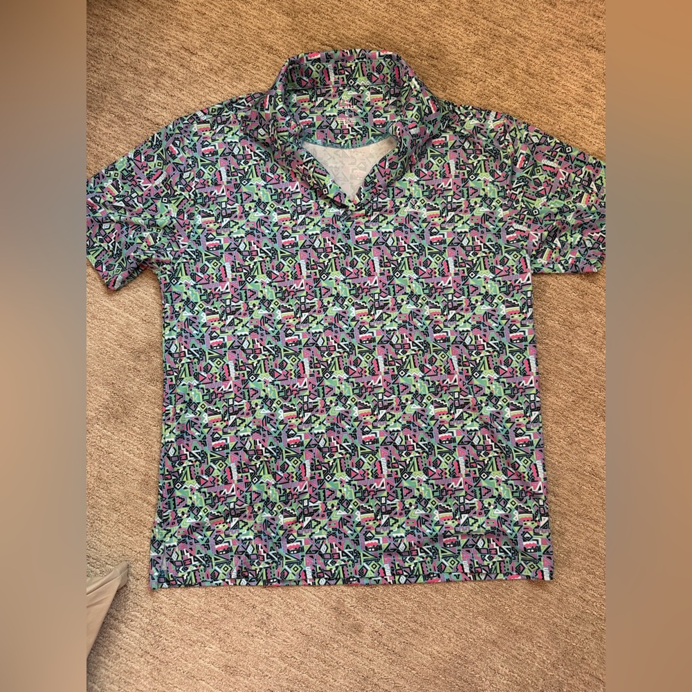 Rhoback Vibrant Geometric Men's Shirt - Pink, Green, Blue